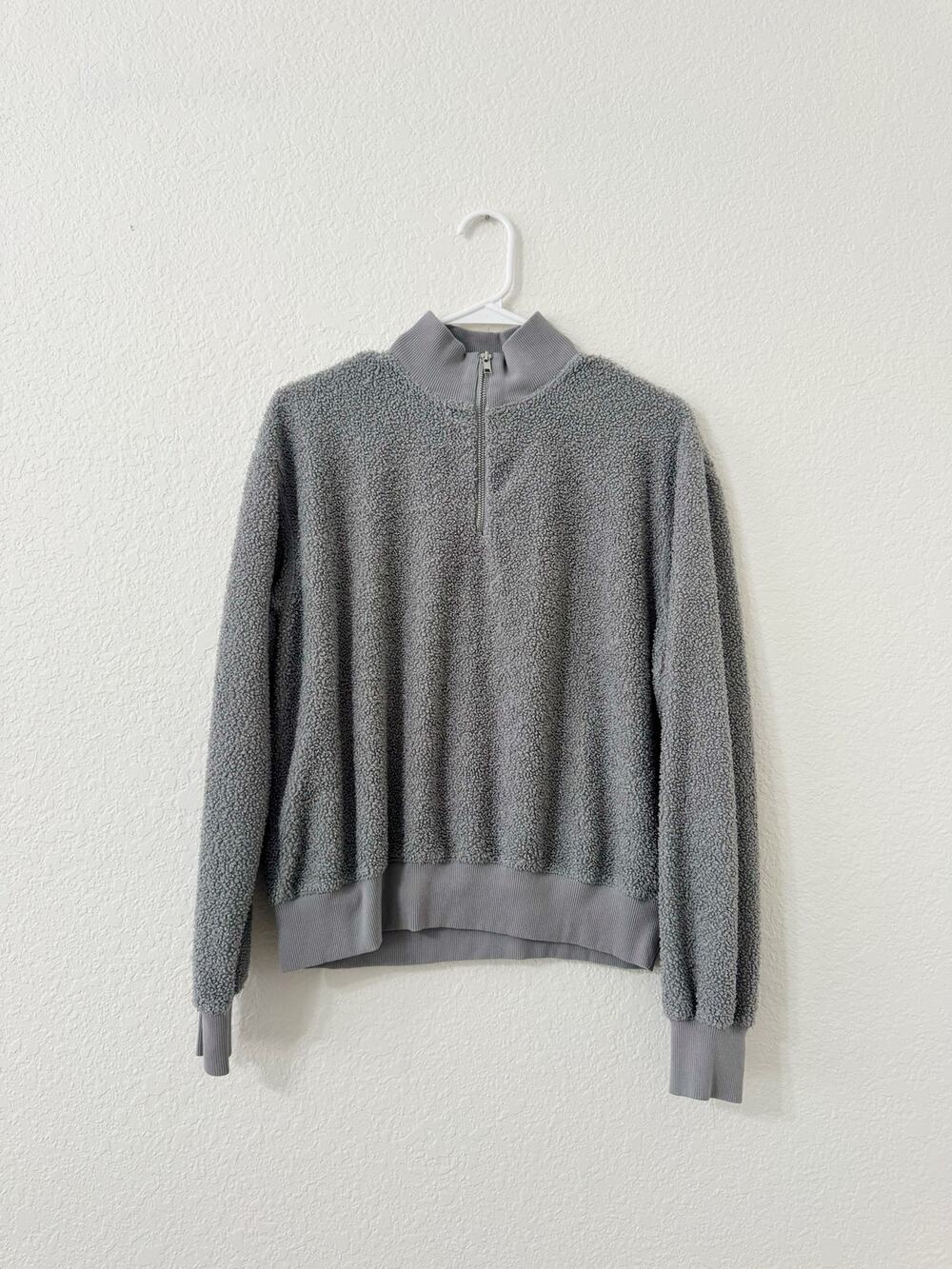 Topshop Gray Teddy Bouclé Quarter Zip Pullover Sweatshirt Size US 6